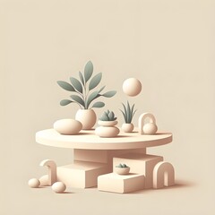 Nature's Balance, Table with Rocks and Plant