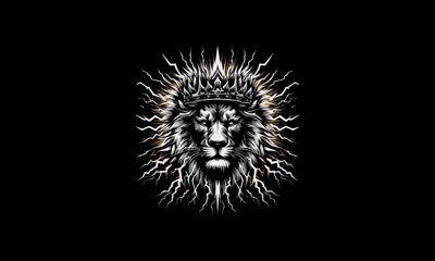 lion with lightning vector illustration artwork design
