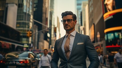 A Confident Businessman in the City, - obrazy, fototapety, plakaty