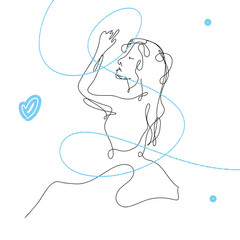 One line art of gorgeous women. One line art. One line art women.