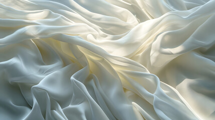 White ripple silky satin fabric texture display as background. copy space, mock up, presentation. top view. 