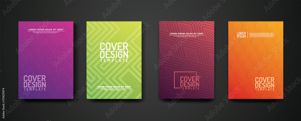 Poster set cover design template with geometric lines textured pattern background and dynamic gradation col