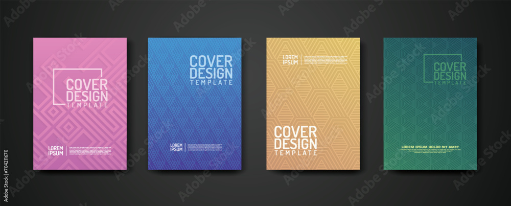 Poster set cover design template with geometric lines textured pattern background and dynamic gradation col