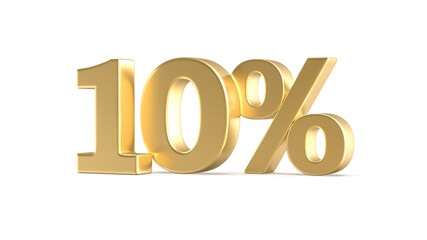 10 Percent Gold Number 3D Rendering