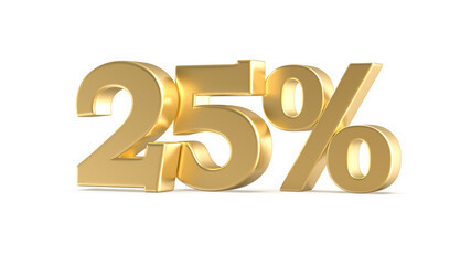 25 Percent Gold Number 3D Rendering