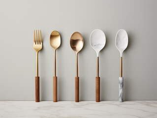 A luxurious set of spoons and forks for eating in the kitchen