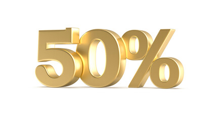 50 Percent Gold Number 3D Rendering