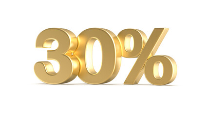 30 Percent Gold Number 3D Rendering