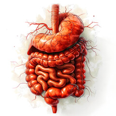 Realistic flat vector illustration of the small intestine and large intestine. Human internal organs - obrazy, fototapety, plakaty