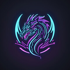 Obraz premium dragon on a black, dragon head tattoo, dragon design, dragon head design, dragon neon or chinese zodiac year of the dragon, chinese new year, chinese new year, logo iconic dragon, circel logo dragon