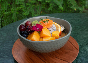 fresh healthy fruit yoghurt salad bowl