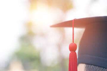 graduation, close up student hats in during commencement success graduates of the university,...