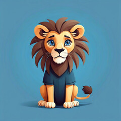 Naklejka premium Cute cartoon style lion. isolated blue background. ai generative