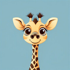 Cute cartoon style giraffe. isolated blue background. ai generative