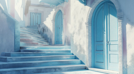 scene background stairs building pastel color ai generative