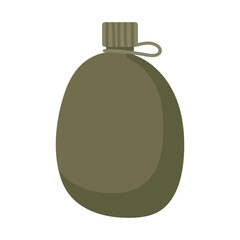 Flask. Military or camping container for water or any other fluid. Stylized thermal cup and flask, compact drink bottle. Travel equipment, camping, hiking tools. Cartoon style vector illustration