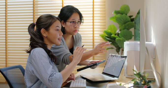 Big data AI coding screen for asian future health care smart tech IT solution. Asia team woman people code analyst job work on science project Lung X-ray scanner medtech tools meeting talk at office.