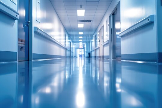 Blurred corridor perspective in a modern hospital, clinical image background