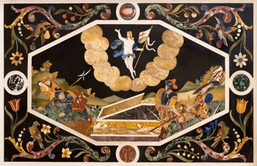 Deurstickers VICENZA, ITALY - NOVEMBER 7, 2023: The stone mosaic (Pietra Dura) of Resurrection of Jesus on the main altar in the chruch Chiesa di Santa Corona by Corbarelli  (1670-1671). © Renáta Sedmáková