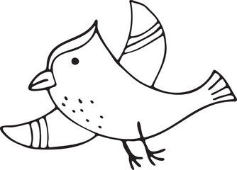 Flying Bird in Doodle Style Kids Coloring Hand Drawn Illustration