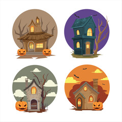 Collection halloween haunt house set vector