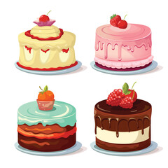 Cake cafe cartoon collection set vector