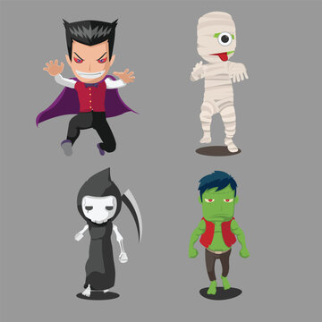 Halloween monster characters collection set vector