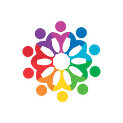 Creative colorful teamwork people in abstract flower design. Vector isolated on white background.
