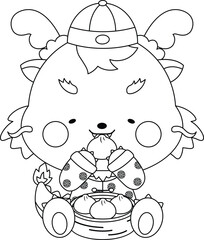 a vector of a cute dragon celebrating chinese new year in black and white coloring