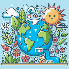 world earth day, flat design, nature, illustration