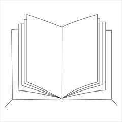Continuous single line open book art drawing vector style illustration