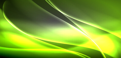 Neon-lit waves surge across background, mesmerizing dance of luminescence and motion. Dynamic backdrop captures essence of energy and modern aesthetics