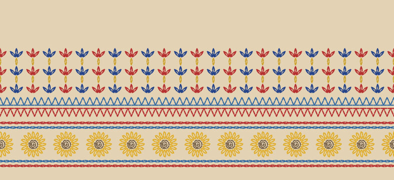 Beautiful Embroidery Ethnic vintage pattern on fabric, embellishing the neckline, decorat the skirt, boho Ethnic embroidery. The sweet, beautiful botanica embroidery. ฺฺBeautiful Ethnic fabric carpet.