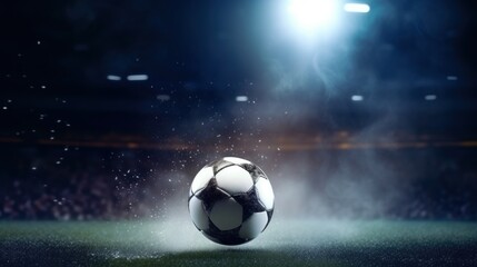 Spotlight white smoke on stadium football field.