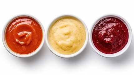 set of bowl with sauce isolated on white background