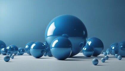 Abstract 3d rendering of blue spheres. Futuristic background with balls.