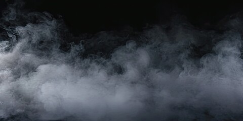 Enigmatic smoke elegance. Captivating composition of abstract black background with wisps of textured motion white light and ethereal mist creating dreamy and mysterious atmosphere