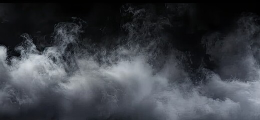 Fototapeta premium Enigmatic smoke elegance. Captivating composition of abstract black background with wisps of textured motion white light and ethereal mist creating dreamy and mysterious atmosphere