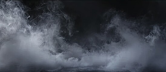 Fototapeta premium Enigmatic smoke elegance. Captivating composition of abstract black background with wisps of textured motion white light and ethereal mist creating dreamy and mysterious atmosphere