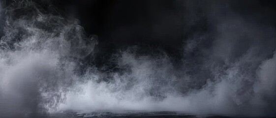 Fototapeta premium Enigmatic smoke elegance. Captivating composition of abstract black background with wisps of textured motion white light and ethereal mist creating dreamy and mysterious atmosphere