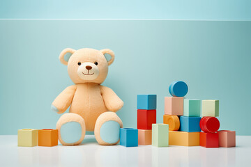 teddy bear with some toy blocks, Generative AI