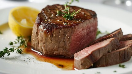 Filet Mignon cooked to medium-rare.