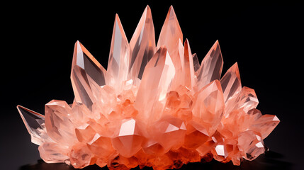Peach colored crystal isolated on black background. 
