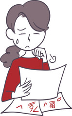 子供の返却されたテストの点数を見てショックを受ける母親