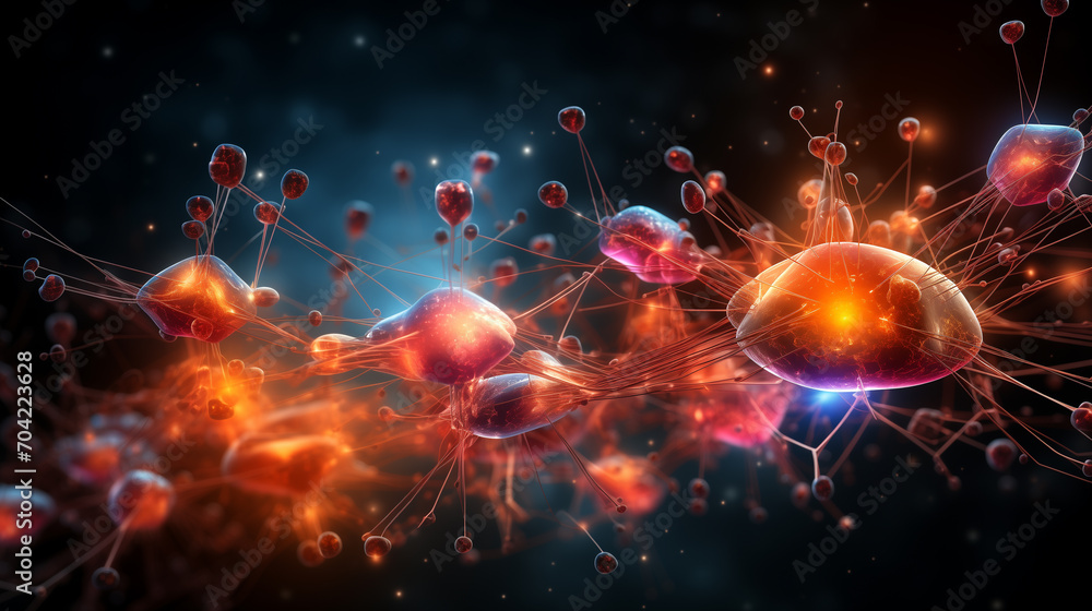Wall mural neuron creation in brain, abstract background for science and humans.