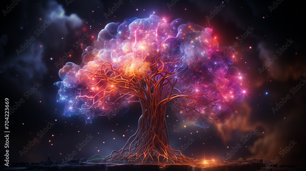 Wall mural neuron creation in brain, abstract background for science and humans.