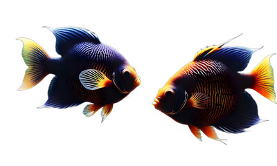 a closeup of  two ornamental  fish facing each other =AI generated illustration