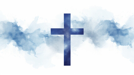 Minimalistic watercolor cross in blue tones on white background.  - obrazy, fototapety, plakaty