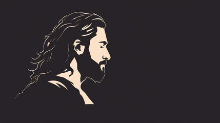 Flat 2d graphic design portrait of Jesus Christ. Religious image. 