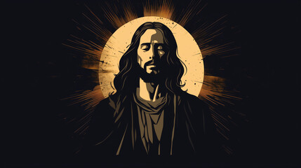 Flat 2d graphic design portrait of Jesus Christ. Religious image. 